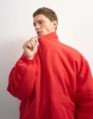 Topman Oversized Fit Twill Nylon Funnel Neck Bomber Jacket In Red