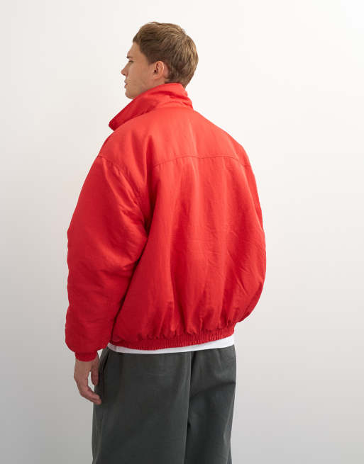 Topman oversized fit twill nylon funnel neck bomber jacket in red, 4 of 7