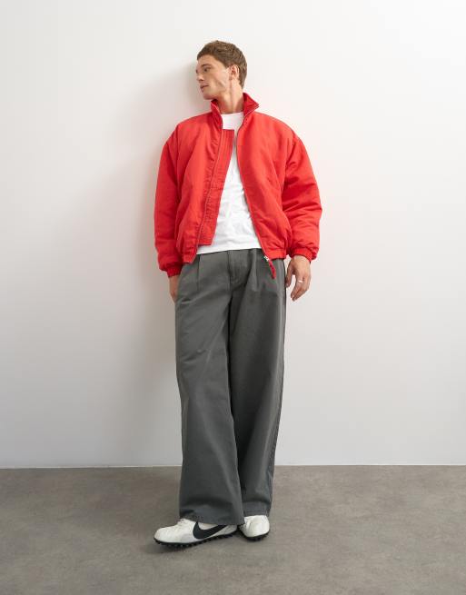 Topman oversized fit twill nylon funnel neck bomber jacket in red, 5 of 7
