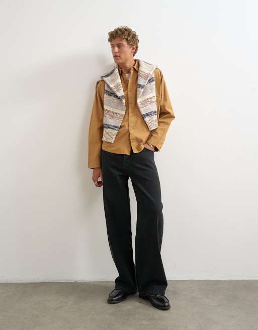 Topman oversized fit utility shirt in tan, 3 of 5