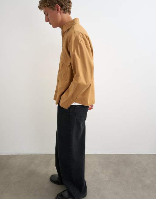 Topman oversized fit utility shirt in tan, 4 of 5