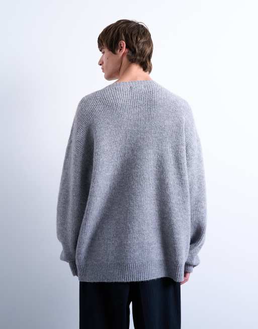 Topman oversized fit v neck sweater in gray, 4 of 5