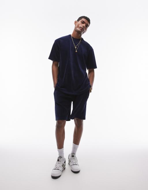 Topman oversized fit velvet cord shorts in navy