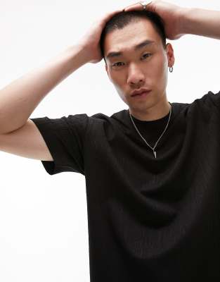 Topman oversized fit vertical texture tee in black