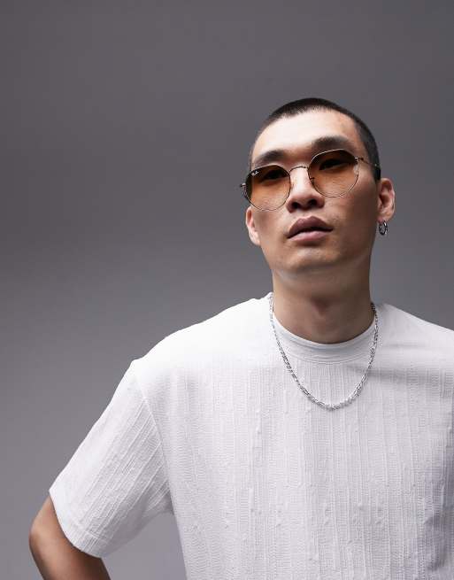 Topman oversized fit vertical texture tee in white