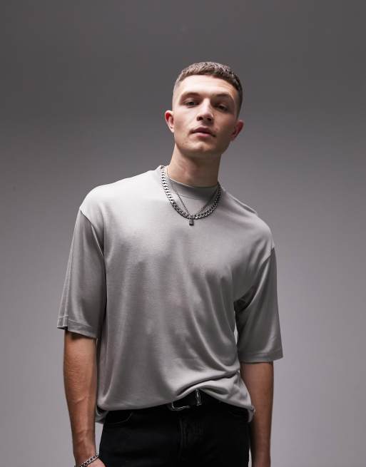 Topman oversized fit viscose T-shirt in gray