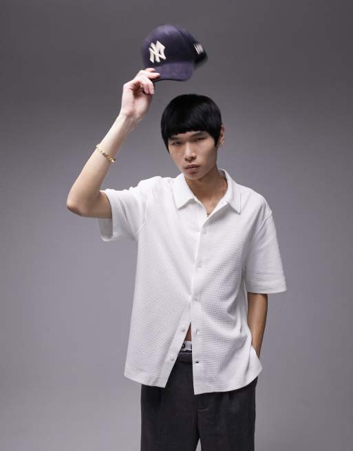 Topman oversized fit waffle jersey shirt in white