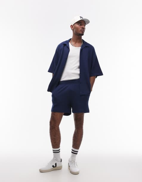Topman oversized fit waffle short in navy - view 1