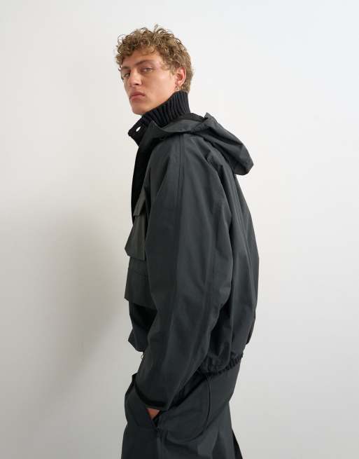 Topman oversized fit waterproof utility jacket in black, 4 of 5