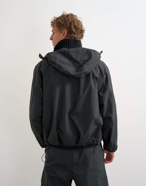 Topman oversized fit waterproof utility jacket in black, 5 of 5