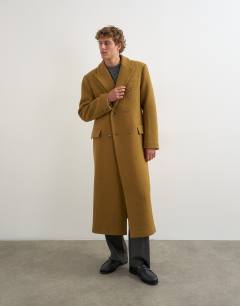 Oversized fit wool mix boucle double breasted overcoat in olive