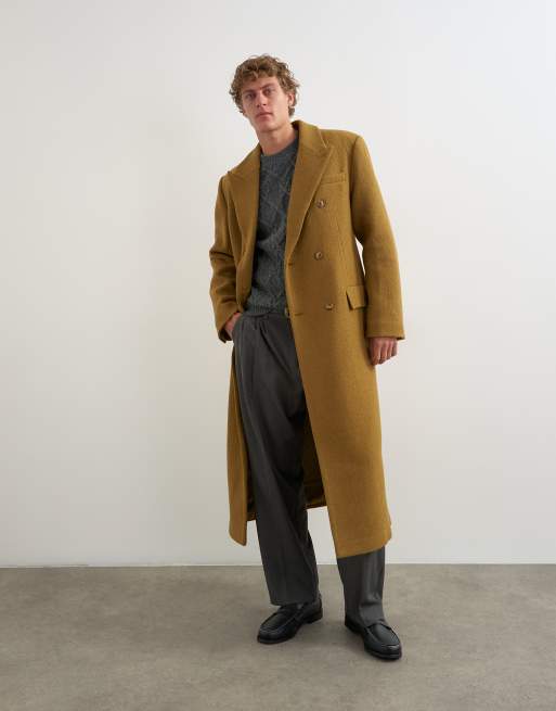 Topman oversized fit ytterrock i ullmix med bouclé och dubbel knäppning i olivgrön, 2 av 5