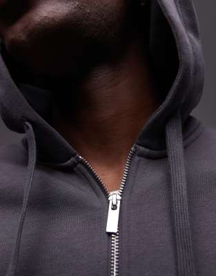 Topman Oversized Fit Zip Up Hoodie In Gray