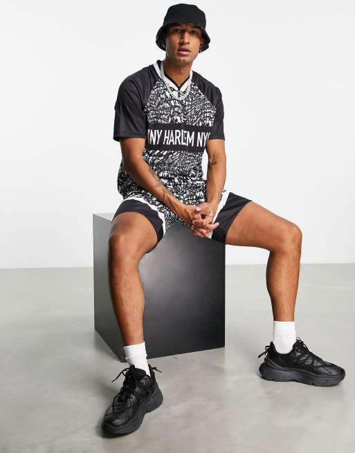 Topman Oversized Football Jersey T-Shirt with Mono Graphic - Part of A Set-Black