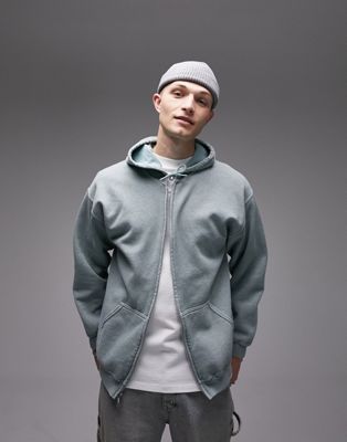 Topman oversized full zip hoodie in washed sage - ASOS Price Checker
