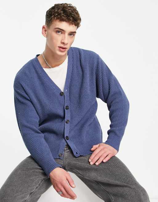 Topman - Oversized gebreid vest van katoenmix in blauw