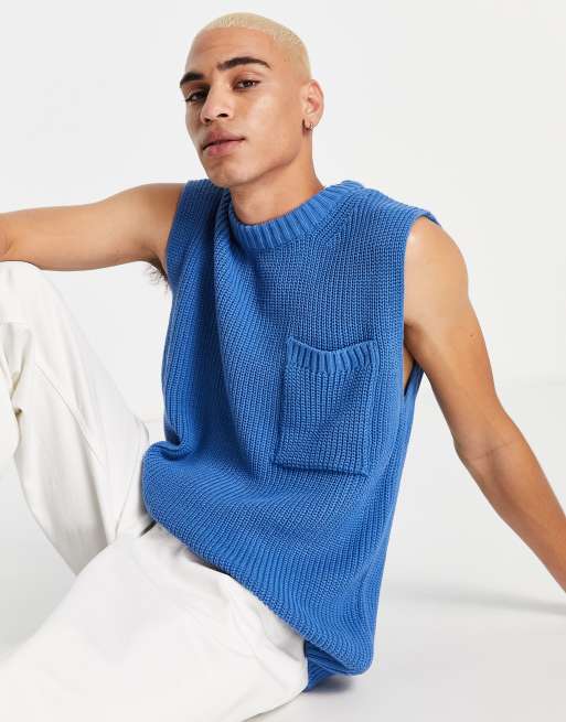 Topman - Oversized gebreide tanktop in blauw