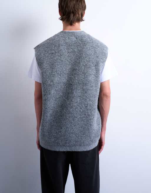 Topman - Oversized gebreide tanktop met knopen in antracietgrijs, 3 van 5