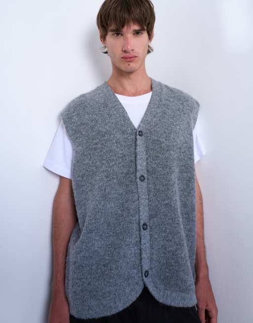 Topman - Oversized gebreide tanktop met knopen in antracietgrijs, 4 van 5