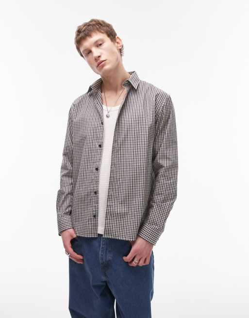 Topman - Oversized geruit overhemd in middenblauw