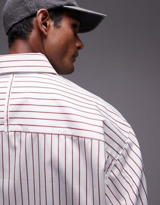 Topman - Oversized gestreept overhemd met lange mouwen in wit en gebrand rood, 2 van 4