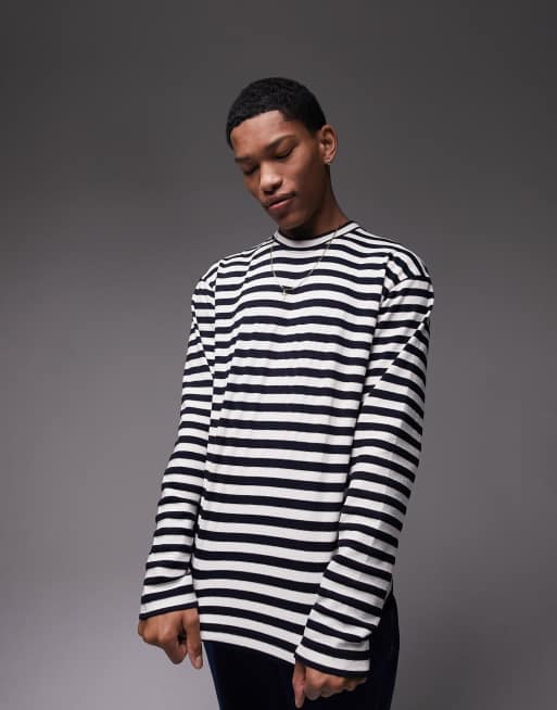 Topman Oversized gestreept T shirt met lange mouwen en zak in