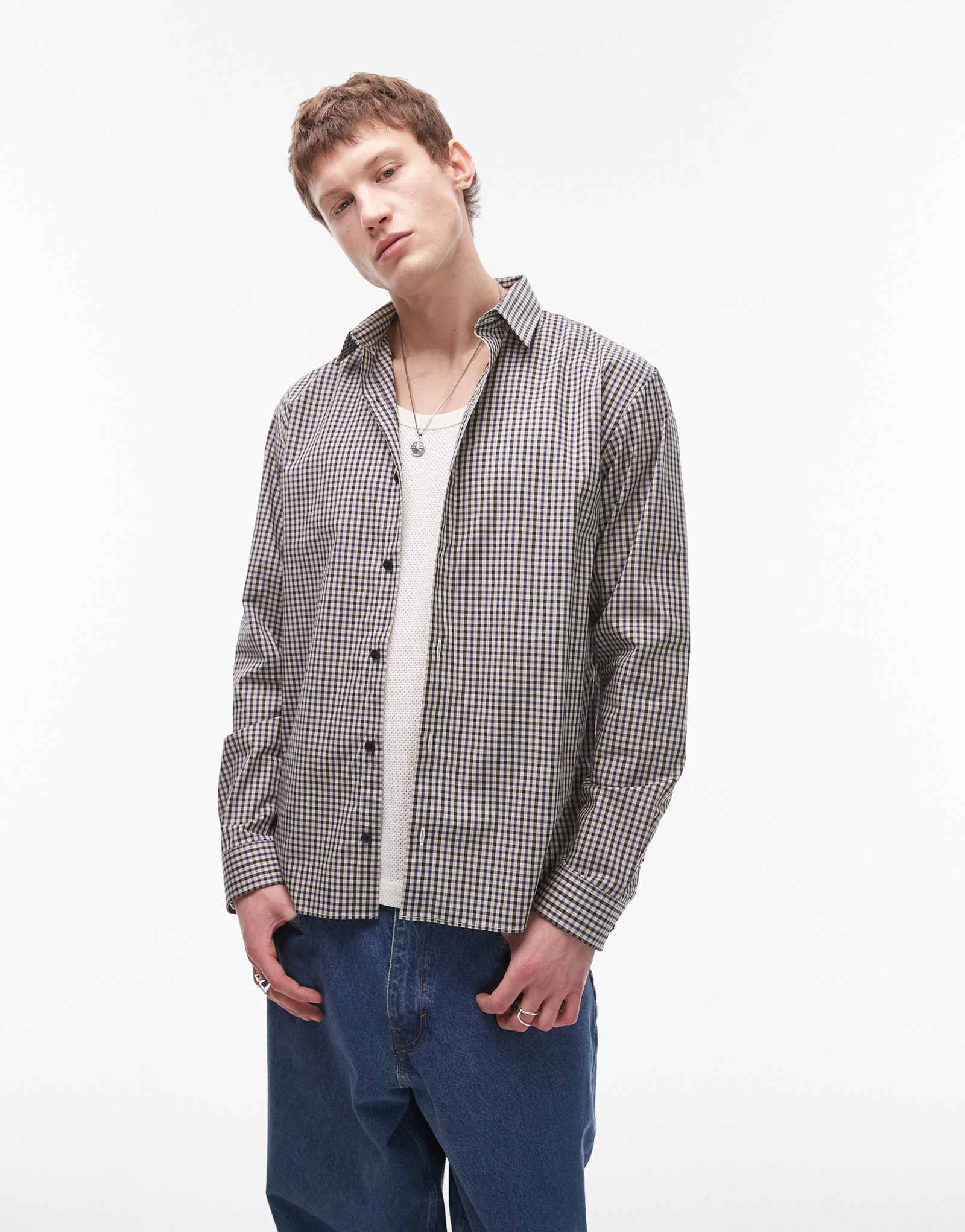 Клетчатая рубашка в крупную сетку Topman средне-синего цвета