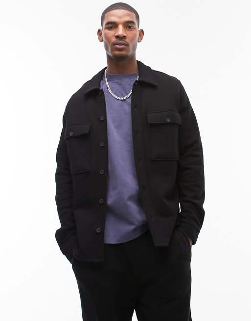 Topman oversized heavyweight jersey shacket in black