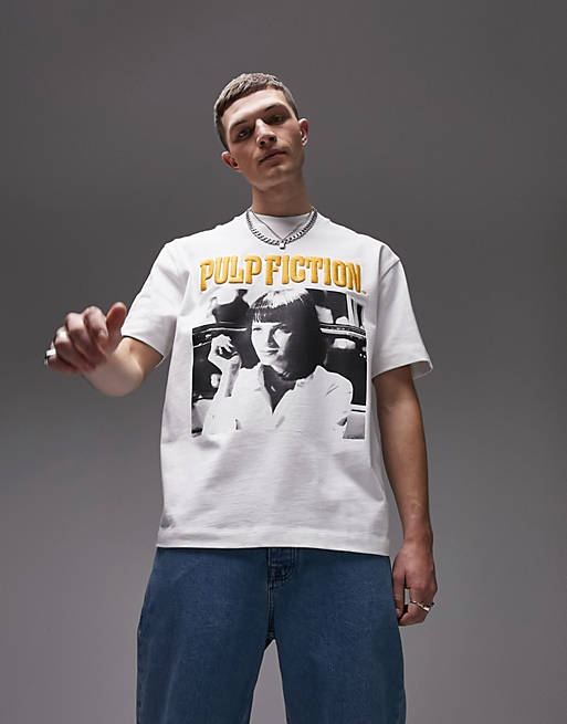Topman oversized heavyweight t-shirt with Pulp Fiction embroidery and ...