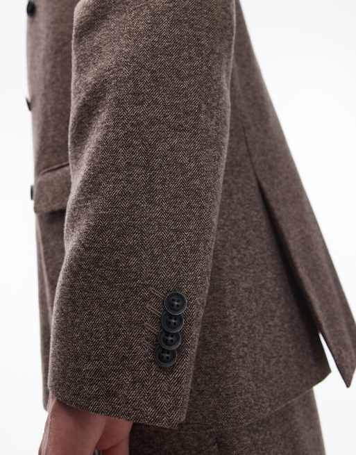 Topman oversized herringbone double breasted jacket in brown ASOS