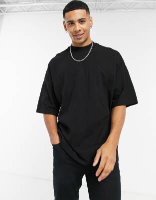 Topman oversized high neck t-shirt in black