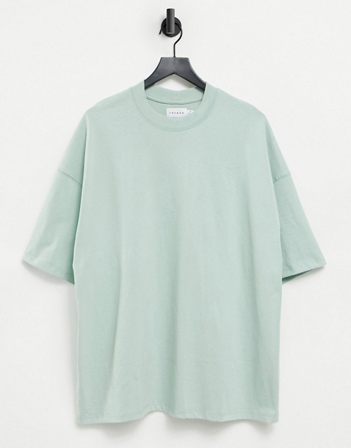 Topman oversized high neck t-shirt in sage green