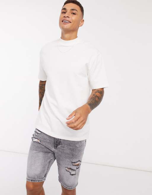 Topman oversized high neck t-shirt in white