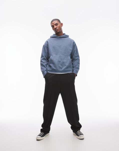 Topman - Oversized hoodie in blauw met wassing - view 1