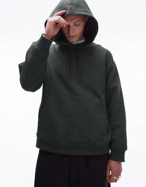 Topman oversized hoodie in dark green ASOS