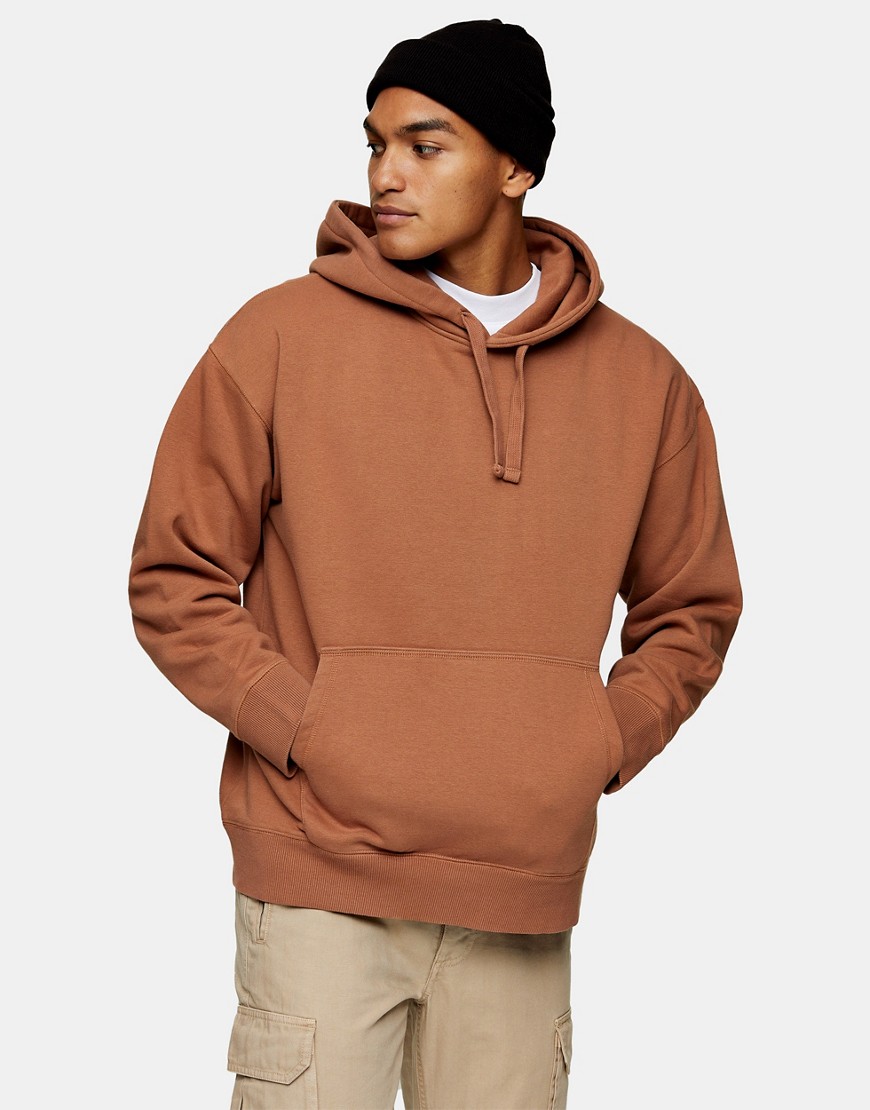 Topman oversized hoodie in washed camel-Neutral
