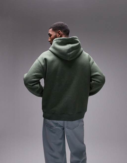 Topman - Oversized hoodie met bloemenborduursel in groen met wassing, 4 van 4