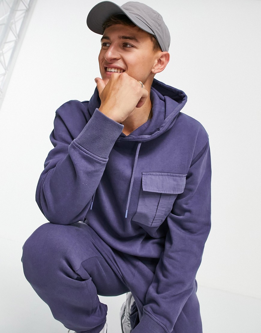 Topman - Oversized hoodie met cargozak in marineblauw, deel van combi-set