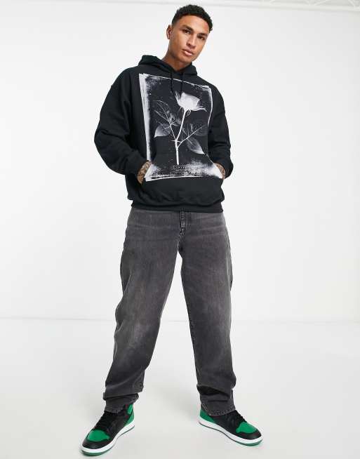 Topman - Oversized hoodie met fotografische rozenprint in zwart , 4 van 4