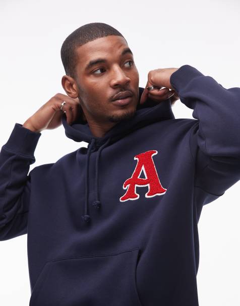 Topman - Oversized hoodie met geborduurde letter van chenille in marineblauw - view 1