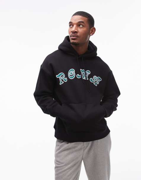 Topman - Oversized hoodie met geborduurde Roma-applicatie in zwart - view 1