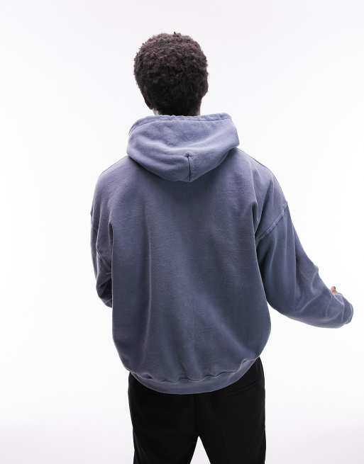 Topman oversized hoodie with angel embroidery in washed blue