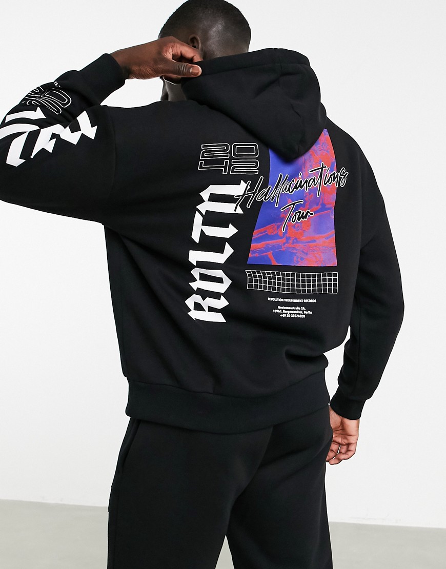 Topman oversized hoodie with back print in black