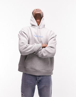 Topman oversized hoodie with Budweiser box print in grey marl