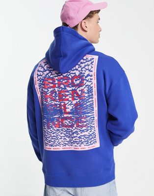 Topman oversized hoodie with front and back broken silence print in blue  - ASOS Price Checker
