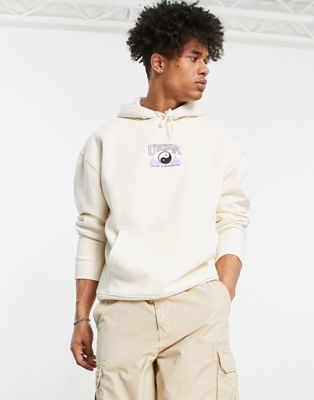 Topman oversized hoodie with utopia embroidery in stone  - ASOS Price Checker
