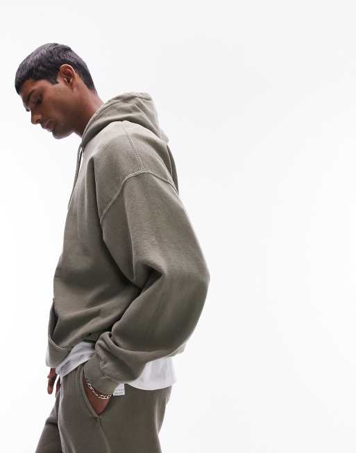Topman - Oversized hættetrøje i kakigrøn vintage-vask