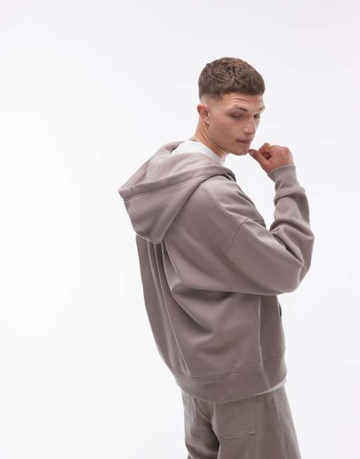 Topman - Oversized hættetrøje med lynlås i beige, 3 af 4