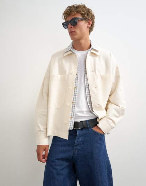 Topman - Oversized jersey shacket van keperstof in ecru - view 1