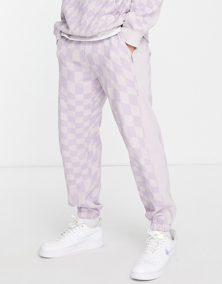 Topman - Oversized joggingbroek met geblokte print in lila, deel van combi-set-Paars